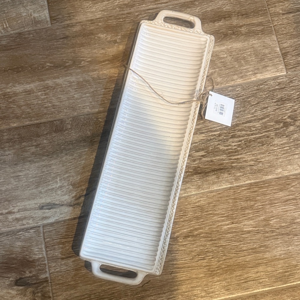 NWT Set of Mud Pie Cream Stoneware Tray
